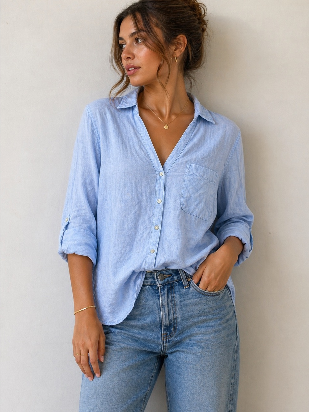 C&C California Light Blue Linen Button-Down Shirt